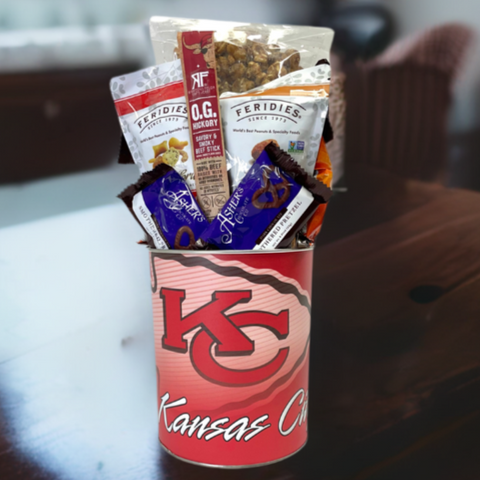 Kansas City Chiefs Gift Tin Basket - Savory or Sweet Snack Gift Baskets - Officially  Licensed