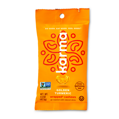Golden Turmeric Wrapped Cashews Air-Roasted Snack Karma