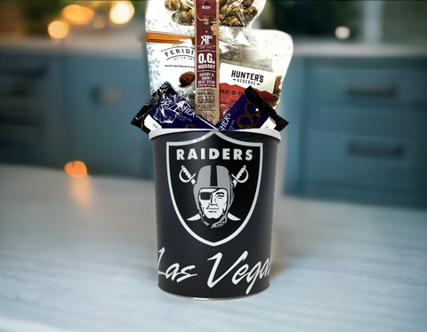 Las Vegas Raiders Gift Tin Basket - Officially Licensed NFL Snacks - Made in USA