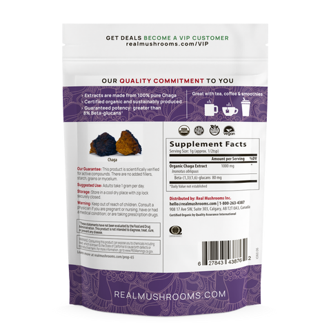 Organic Chaga Extract Powder Wild Harvested Bulk Real Mushrooms