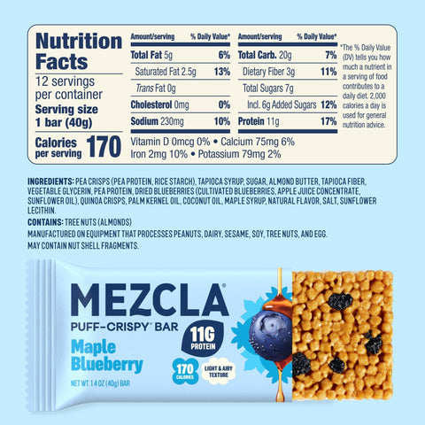 Maple Blueberry Puff-Crispy Bars 12 bars x 1.4 oz Mezcla