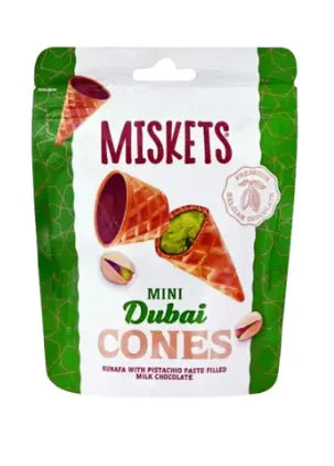 Pistachio Kunafa Filled Milk Chocolate Mini Dubai Cones Miskets