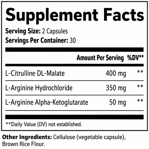 Nitric Oxide L-Arginine Alpha-Ketoglutarate Supplement 60 Capsules