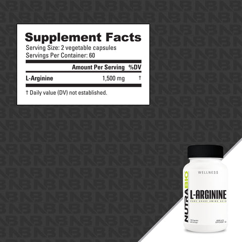NutraBio L-Arginine - 120 Capsules