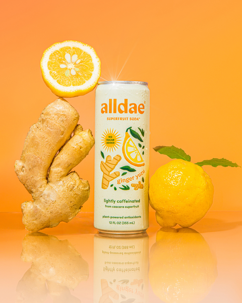 Ginger Yuzu Superfruit Soda Can 12 oz - 12 cans case AllDae