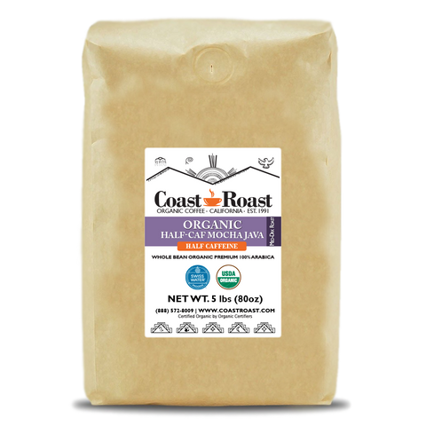 Organic Swiss Water Half-Caf Mocha Java Whole Bean Coffee