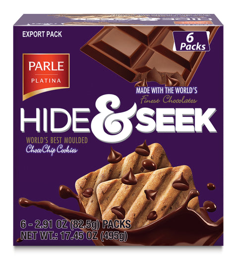 Parle Hide & Seek Chocolate Chip Cookies, 17.45 oz, 6 Count Individual Packs of 15 Cookies