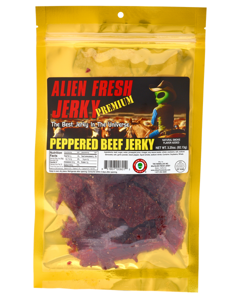 Peppered Soft Marinated BBQ Jerky Top Round Cut Alien Fresh Jerky