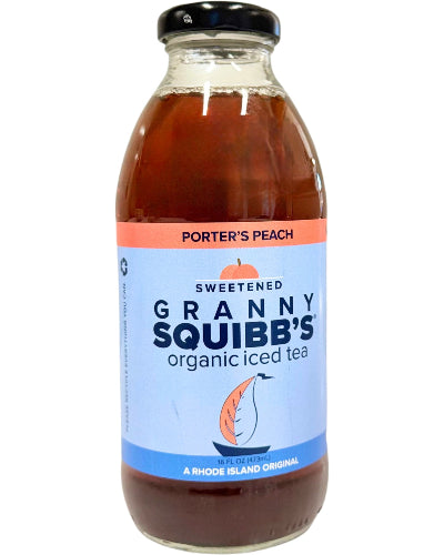 Porter's Peach Sweetened Organic Iced Tea Bottle 12x16oz Granny Squibbs