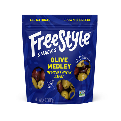Freestyle Snacks Mediterranean Herb Medley Crisp Green & Kalamata Olives Snack 6 bags x 4oz