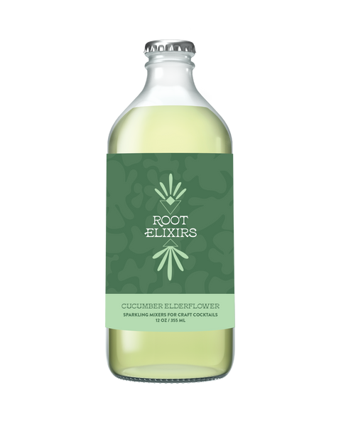Root Elixirs Sparkling Cucumber Elderflower Premium Cocktail Mixer Bottles - 12 Pack x 12 oz Bottle