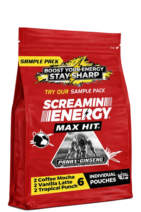 Screamin Energy Extra Strength Energy Sample Pack 6 Pouches Vital 4U