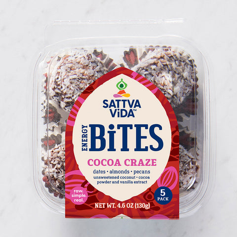 Cocoa Craze Energy Bites Packs 5 pieces x 8 packs Sattva Vida