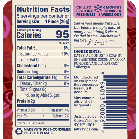Cocoa Craze Energy Bites Packs 5 pieces x 8 packs Sattva Vida