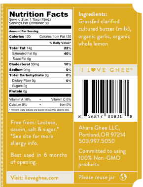 Grass-Fed Lemon & Garlic Ghee Cultured Clarified Butter Ahara Rasa