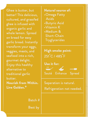 Grass-Fed Lemon & Garlic Ghee Cultured Clarified Butter Ahara Rasa