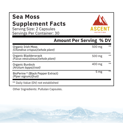 Organic Sea Moss 500 mg Capsules Dietary Supplement Ascent Nutrition
