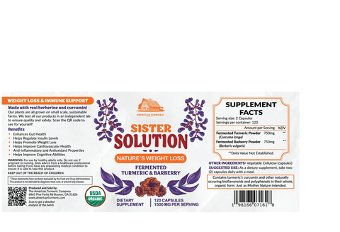 Sister Solution Fermented Turmeric & Barberry Capsules – Synergistic, Lead-Free – 120 Count