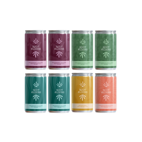 Root Elixirs Variety Pack | Root Elixirs Sparkling Premium Cocktail Mixers Cans - 24 Cans (7.5 oz)