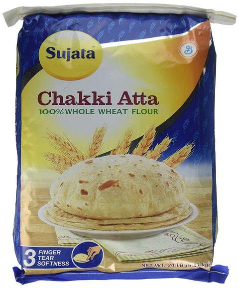 Sujata Chakki Atta, Whole Wheat Flour, 20 Pound Bag