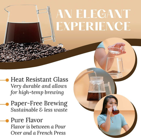 Pure Over Brew Kit XL Glass Filter Pour Over Coffee Maker Set