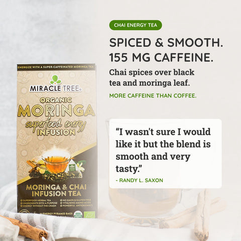 Organic Moringa Energy Tea - Chai Spice - Natural Coffee Alternative