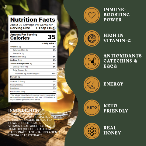 Harmony Matcha Honey Yuzu Tea With Ground Ginger – Premium Black Tea, Sweetened with Honey and Organic Sugar, 20 Servings