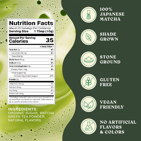 Harmony Matcha Vanilla – Premium Shade-Grown Japanese Matcha, Sweetened with Organic Sugar, 20 Servings