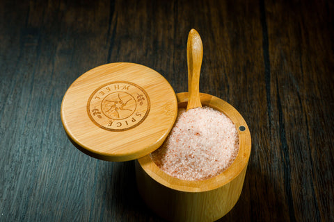 Pink Himalayan Salt Bamboo Salt Container with Wooden Spoon