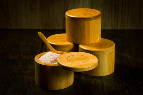 Pink Himalayan Salt Bamboo Salt Container with Wooden Spoon