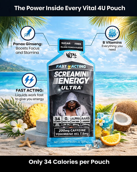 Screamin Energy Ultra 200 mg Caffeine Liquid Energy Shot Island Punch