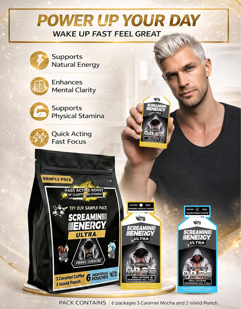 Screamin Energy Ultra 200 mg Caffeine Sample Pack 6 Pouches Vital 4U
