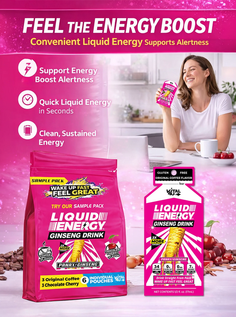 Liquid Energy Ginseng Sample Pack 6 Pouches Vital 4U