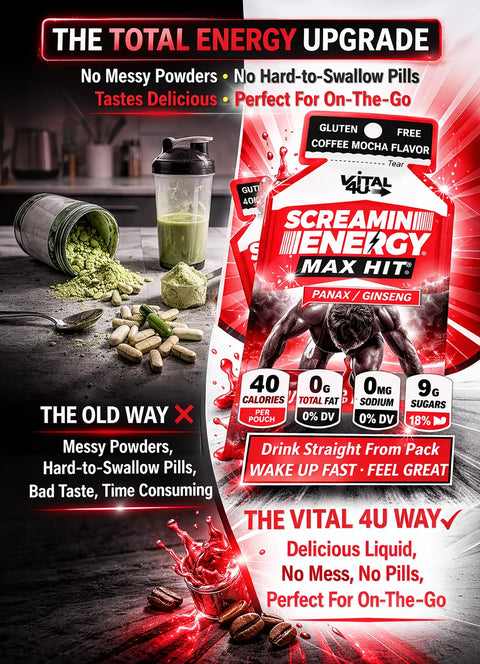 Screamin Energy Extra Strength Energy Sample Pack 6 Pouches Vital 4U