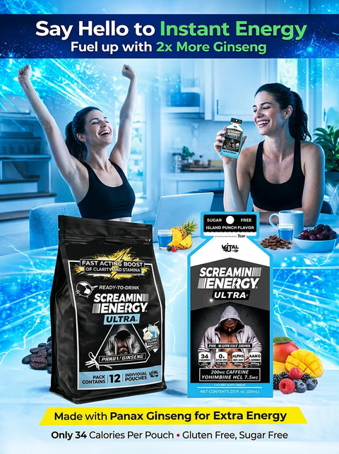 Screamin Energy Ultra 200 mg Caffeine Liquid Energy Shot Island Punch