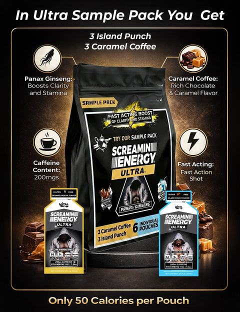 Screamin Energy Ultra 200 mg Caffeine Sample Pack 6 Pouches Vital 4U