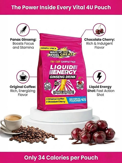 Liquid Energy Ginseng Sample Pack 6 Pouches Vital 4U