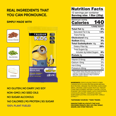 Banana Bread Bar Soft Sweet Protein Bar TRUBAR KiDS Minions