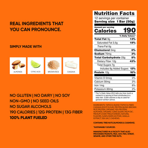 Orange Cream Flavor Plant Protein Bar Vegan TRUBAR