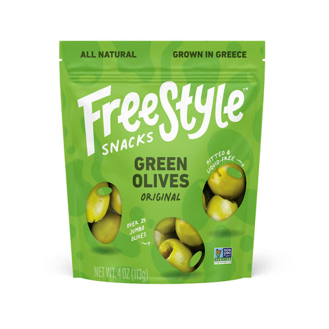 Green Olives Plain Original Snack Bags 6 x 4oz Freestyle Snacks