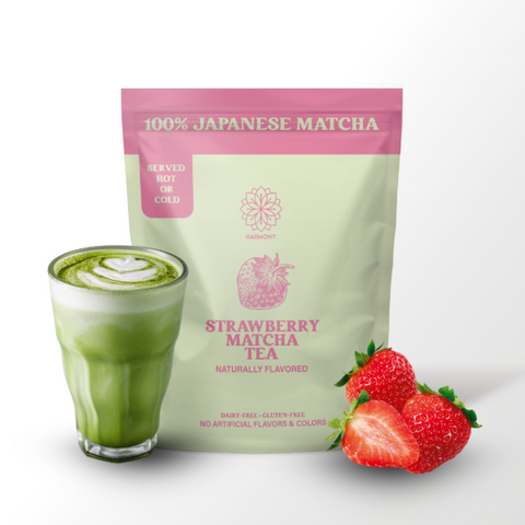 Harmony Matcha Strawberry – Premium Shade-Grown Japanese Matcha, Sweetened with Organic Sugar (10 Stick Packs)
