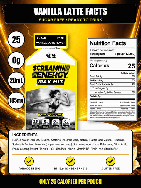 Screamin Energy Vanilla Latte Sugar Free Liquid Energy Shot