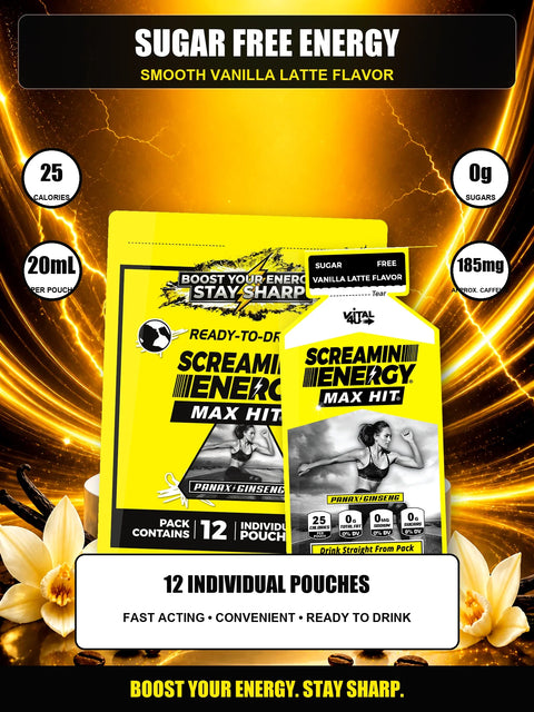 Screamin Energy Vanilla Latte Sugar Free Liquid Energy Shot