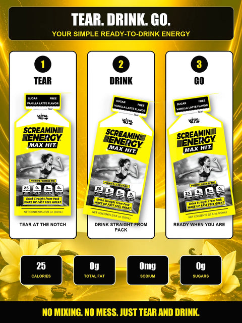 Screamin Energy Vanilla Latte Sugar Free Liquid Energy Shot