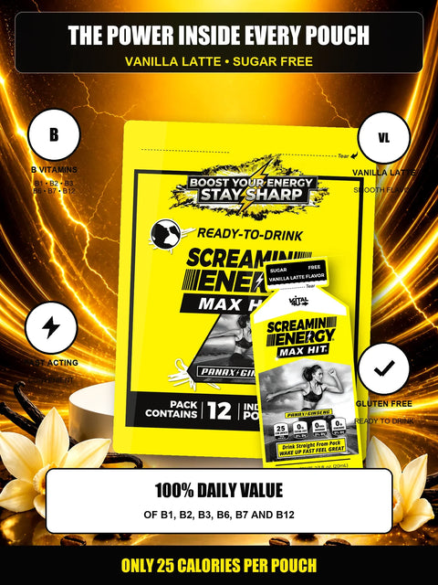 Screamin Energy Vanilla Latte Sugar Free Liquid Energy Shot