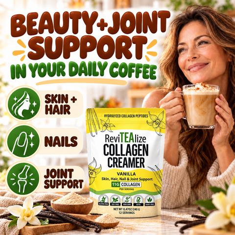 Collagen Protein Creamer Vanilla Grass Fed Collagen Peptides Powder ReviTEAlize