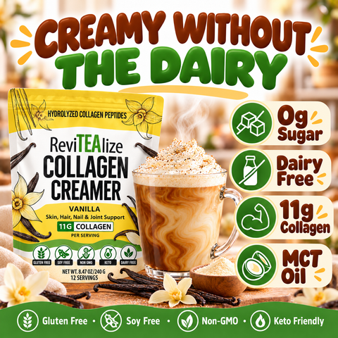 Collagen Protein Creamer Vanilla Grass Fed Collagen Peptides Powder ReviTEAlize