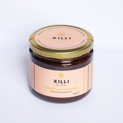 Xilli Chipotles Adobados Sweet and Tart Braised Moritas Case - 12 Jars x 10 oz