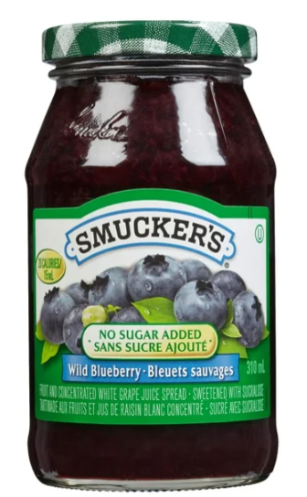 Smucker's No Sugar Added Blueberry Spread, 310mL