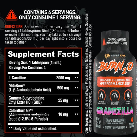 Alpha Lion BURN2O – Stimulant-Free Liquid Thermogenic & Performance Support, 31 Servings